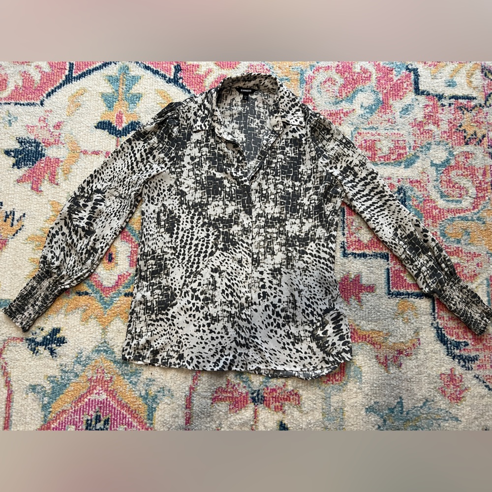 Express Printed Button Up Shirt Charcoal Small